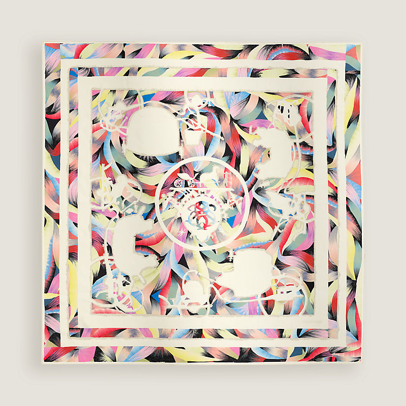 石纹繁花藏书章”90刺绣方巾- 蓝色| Hermès - 爱马仕官网